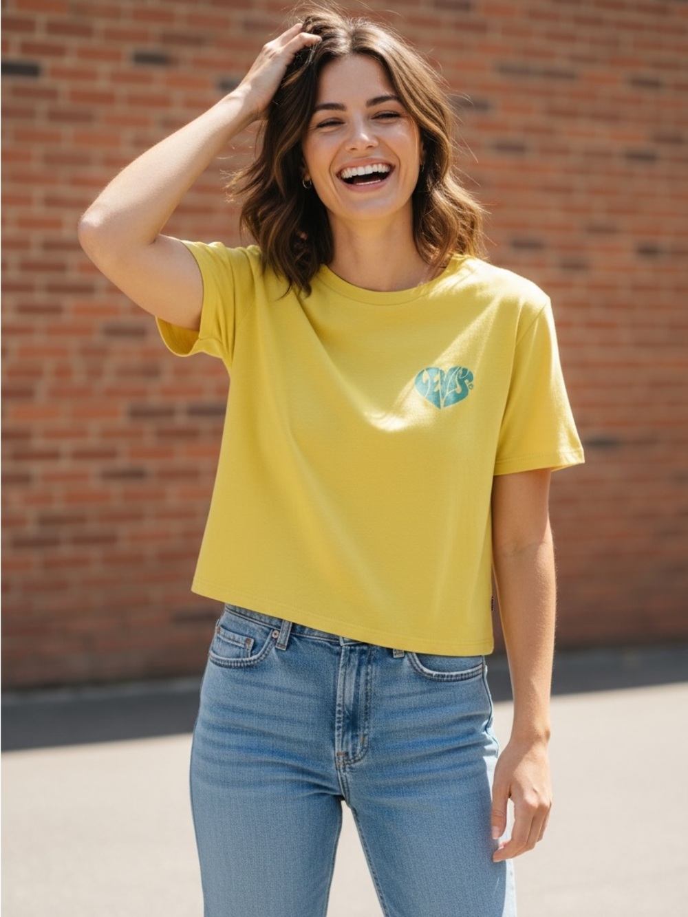 Levi's Yellow Crewneck Tee with Subtle Teal Logo